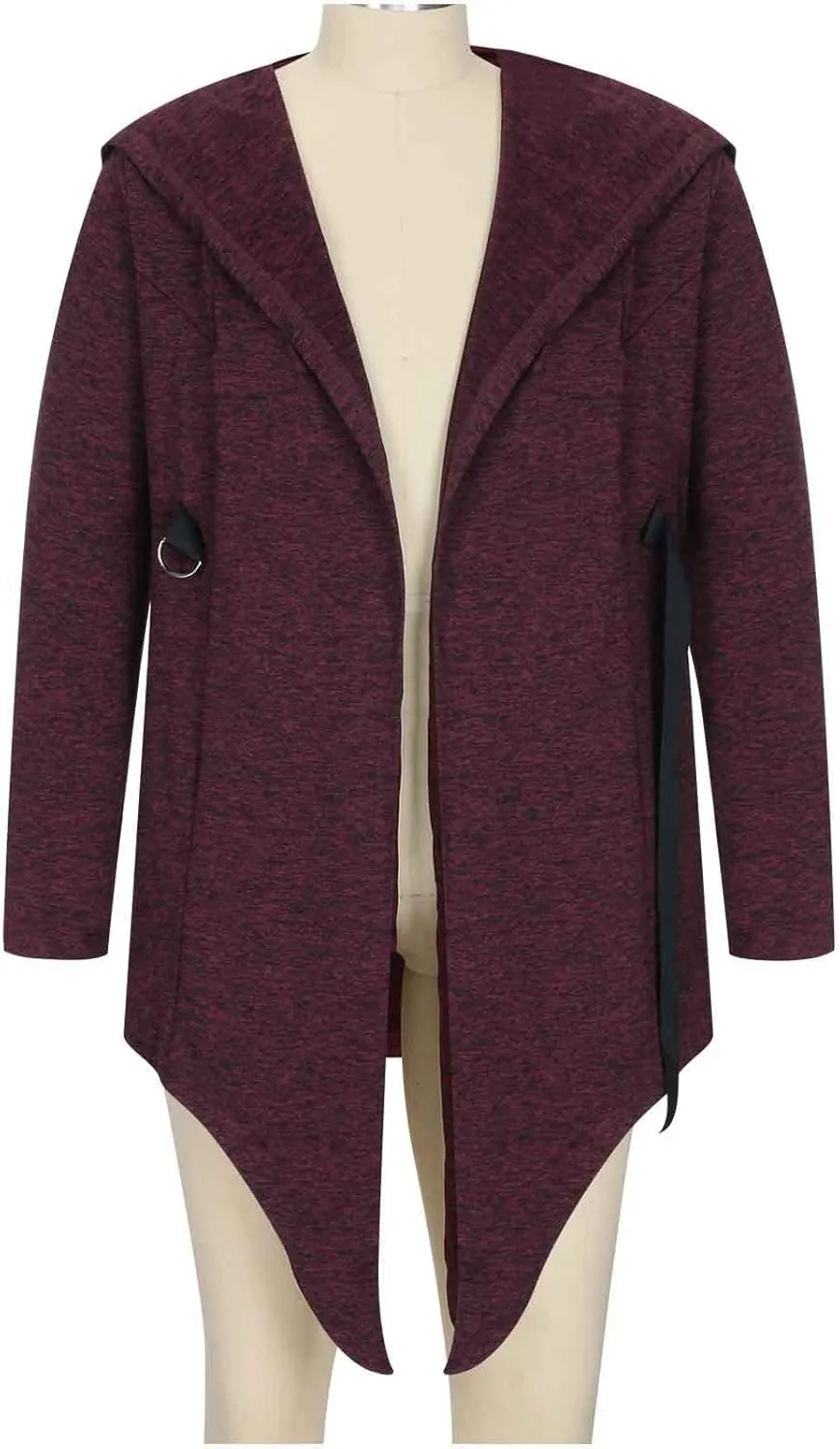 tuduoms Mens Casual Long Hooded Cardigan Goth Cape Cloak Long Sleeve Draped Lightweight Open Front Sweater Trench Coat Jacket
