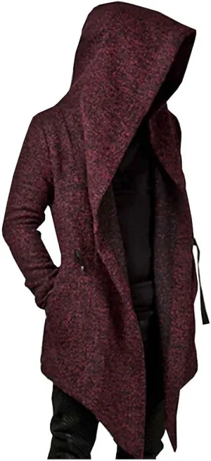 tuduoms Mens Casual Long Hooded Cardigan Goth Cape Cloak Long Sleeve Draped Lightweight Open Front Sweater Trench Coat Jacket