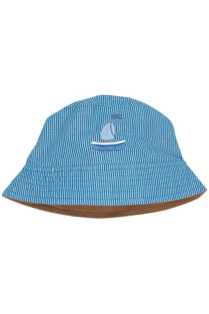 TWILL BUCKET HAT REVERSIBLE - SHARP BLUE STRIPE/BEIGE