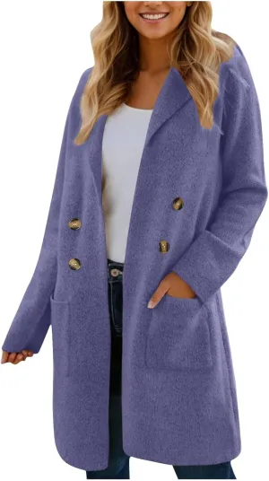 Uillui Womens Classic Thicken Pea Coat Casual Elegant Overcoat Single Breasted Winter Coat Wool Dress Coat Long Trench Coats