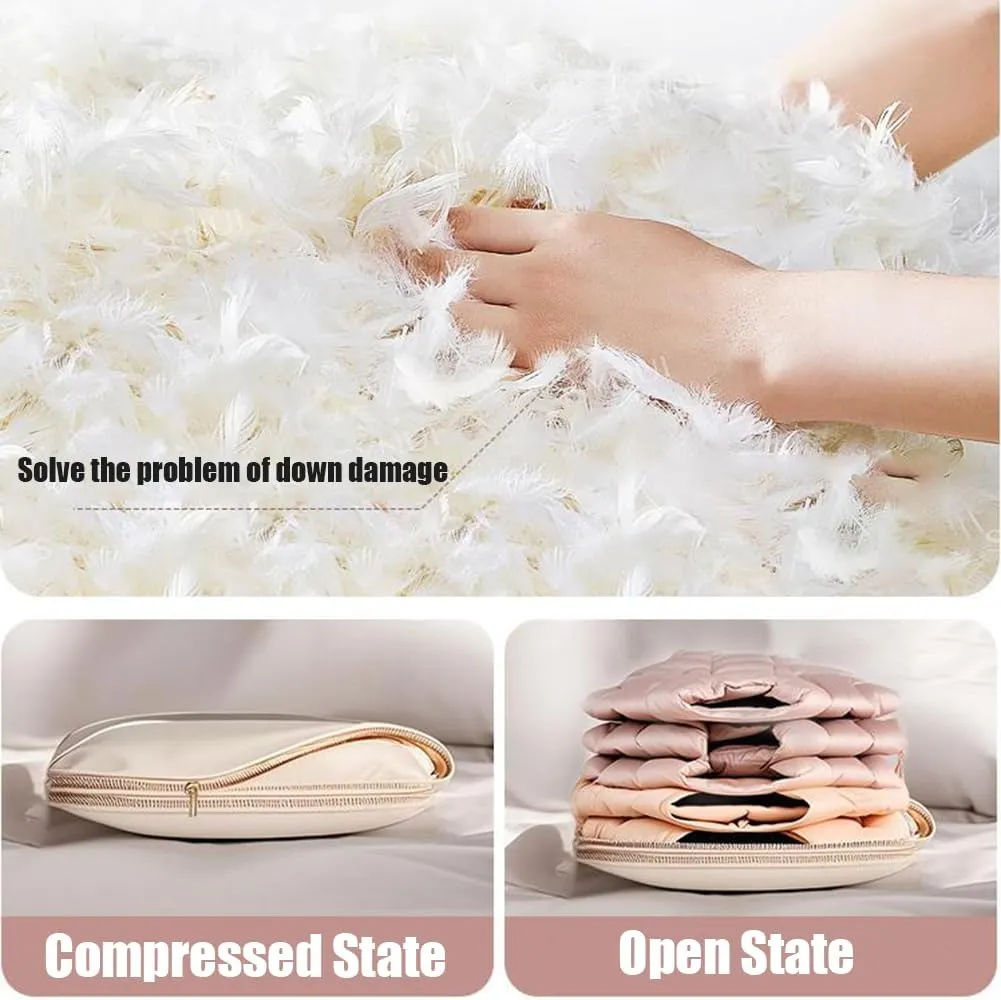 Ultra Space Saving Hanging Garment Bag with Self Compression Zipper, Garment Bags for Travel, Space Saver Closet Organizers, Dust Cover Hanging Clothes Bag for Puffer Jacket (Beige, L(110*58*15cm))