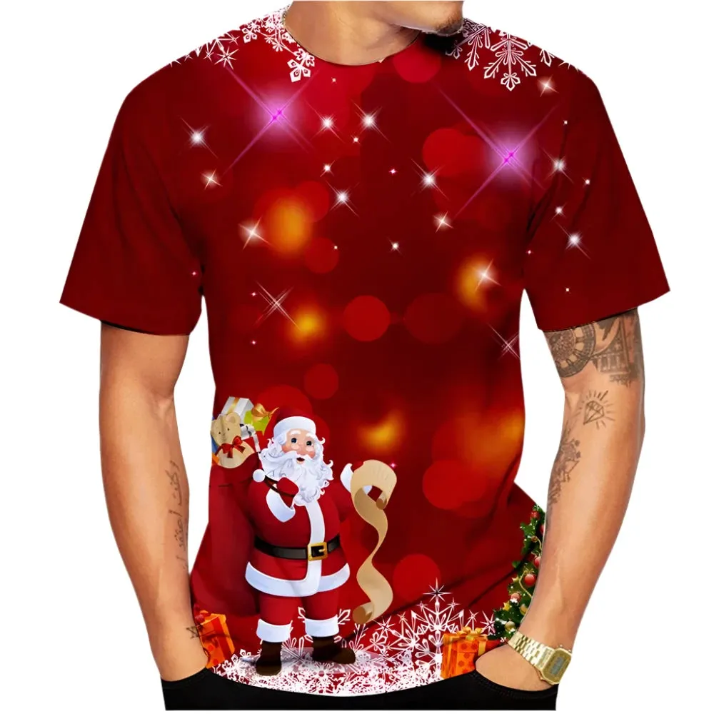 Unisex 3D Printed Christmas T-Shirt - Casual Santa Short Sleeve Holiday Top for Men and Women