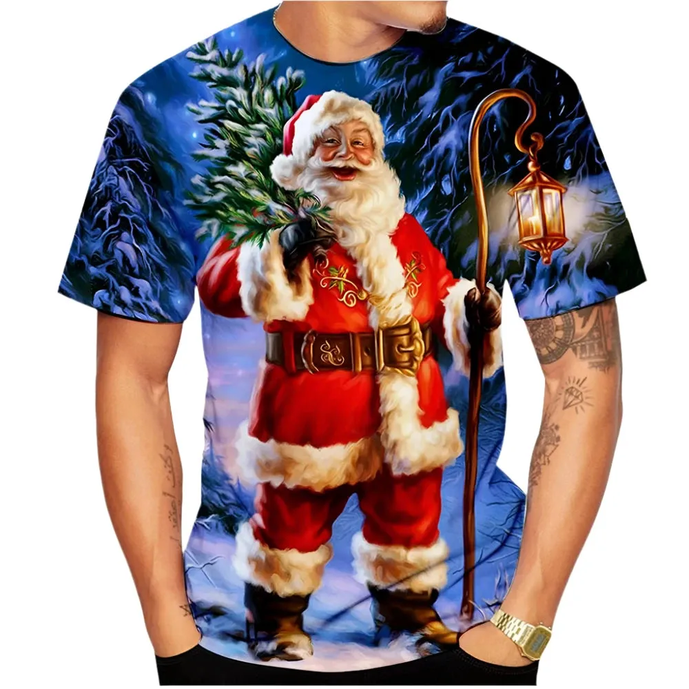 Unisex 3D Printed Christmas T-Shirt - Casual Santa Short Sleeve Holiday Top for Men and Women