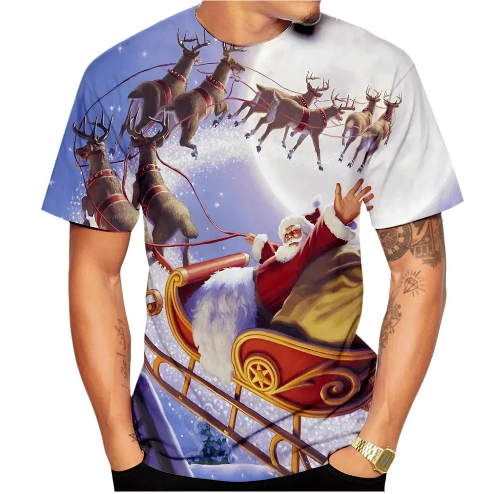 Unisex 3D Printed Christmas T-Shirt - Casual Santa Short Sleeve Holiday Top for Men and Women