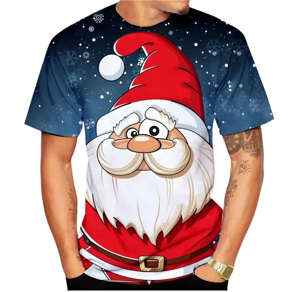 Unisex 3D Printed Christmas T-Shirt - Casual Santa Short Sleeve Holiday Top for Men and Women
