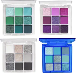 URQT 4 Pack/Set Eyeshadow Palette Set - Rich Colors Eye Makeup Kit Black Blue Green Purple Eyeshadow Shades Natural Nude Matte Shimmer Glitter Naked Eye Shadow Pallete Set