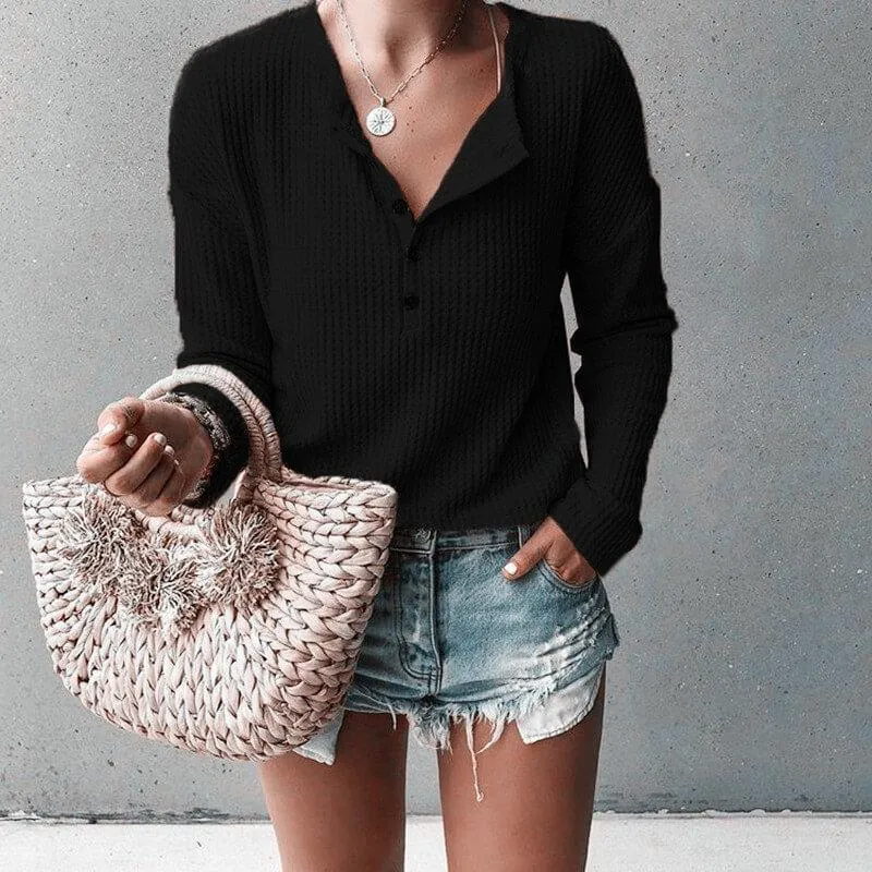 V-neck Loose Long Sleeves T-shirt