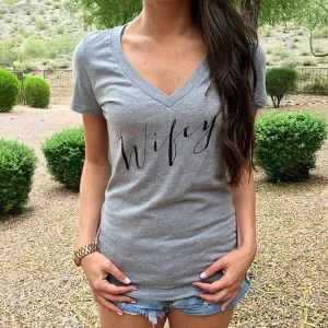 V-neck Short Sleeves Slim Letter Print T-shirt