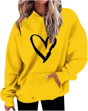 Valentines Hoodies For Women Dressy Casual 2025 Love Heart Print Oversized Fleece Hooded Pullover Sweatshirts