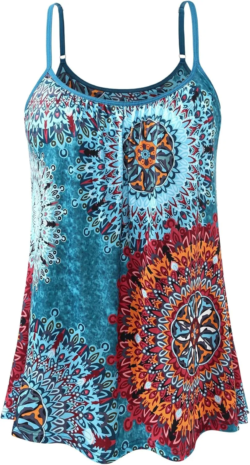 Vislivin Camisole for Women with Built in Bra Flowy Loose Fit Tanks Plead Cami with Adjustable Strap