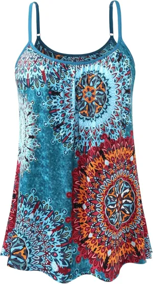 Vislivin Camisole for Women with Built in Bra Flowy Loose Fit Tanks Plead Cami with Adjustable Strap