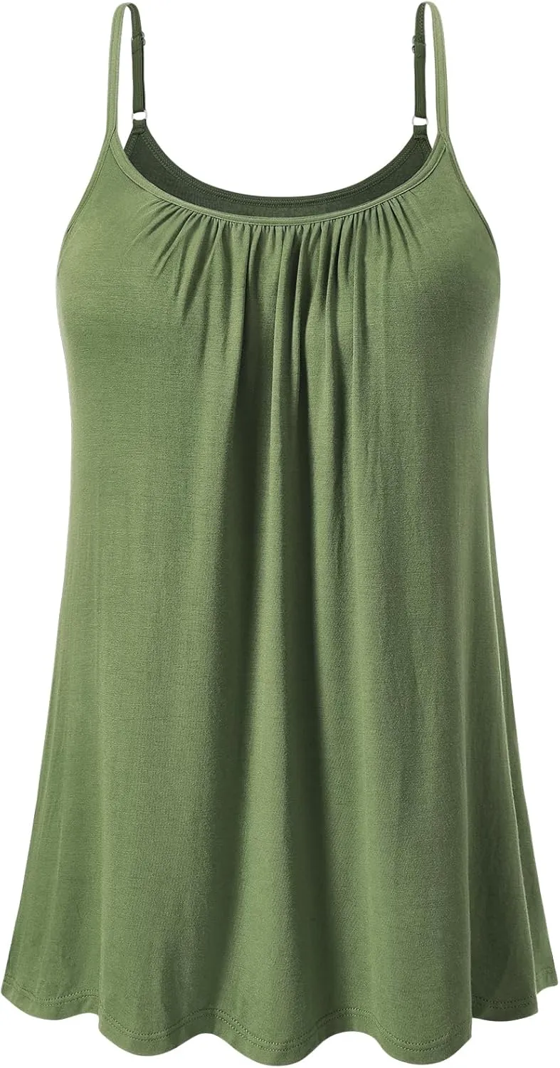 Vislivin Camisole for Women with Built in Bra Flowy Loose Fit Tanks Plead Cami with Adjustable Strap
