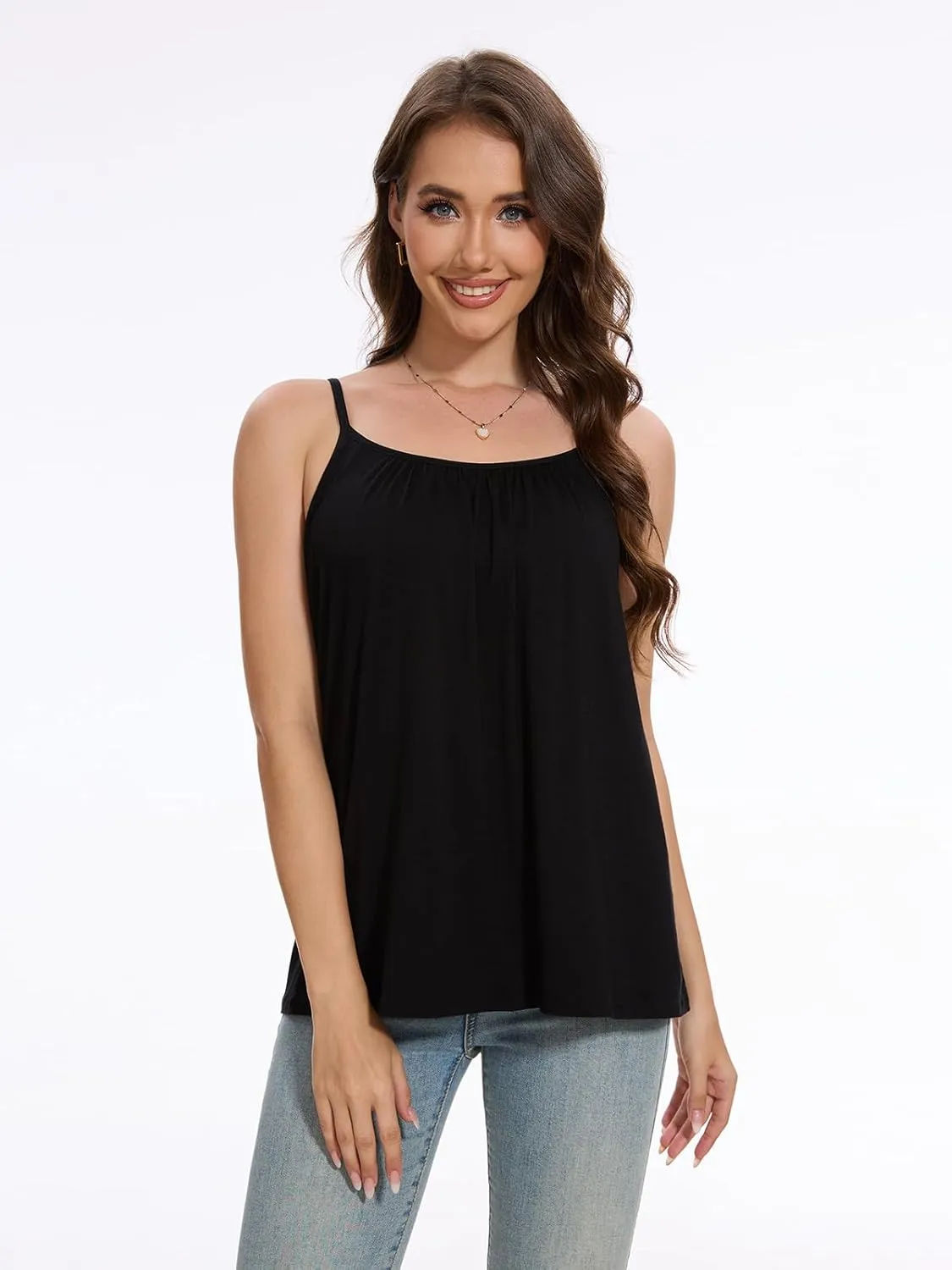 Vislivin Camisole for Women with Built in Bra Flowy Loose Fit Tanks Plead Cami with Adjustable Strap