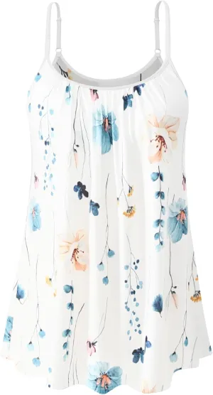 Vislivin Camisole for Women with Built in Bra Flowy Loose Fit Tanks Plead Cami with Adjustable Strap