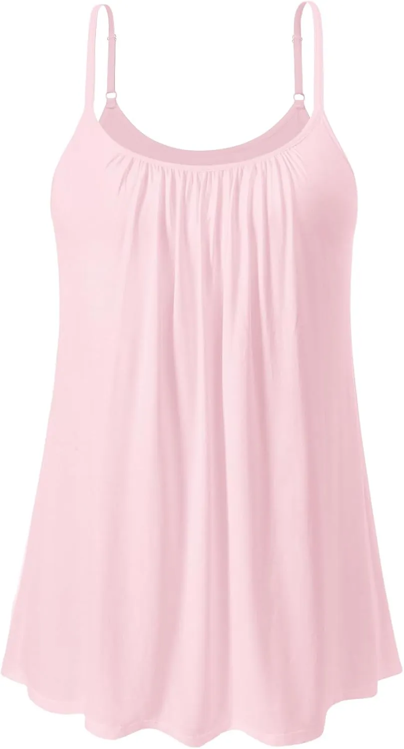 Vislivin Camisole for Women with Built in Bra Flowy Loose Fit Tanks Plead Cami with Adjustable Strap