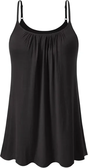 Vislivin Camisole for Women with Built in Bra Flowy Loose Fit Tanks Plead Cami with Adjustable Strap