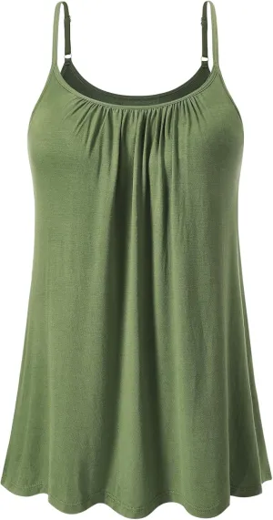 Vislivin Camisole for Women with Built in Bra Flowy Loose Fit Tanks Plead Cami with Adjustable Strap