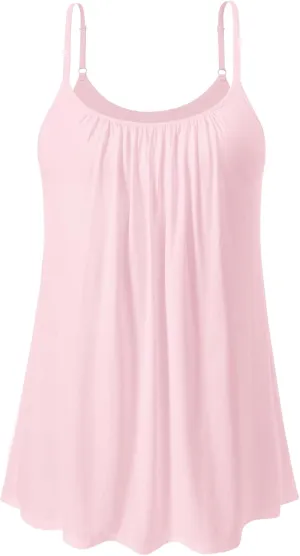 Vislivin Camisole for Women with Built in Bra Flowy Loose Fit Tanks Plead Cami with Adjustable Strap