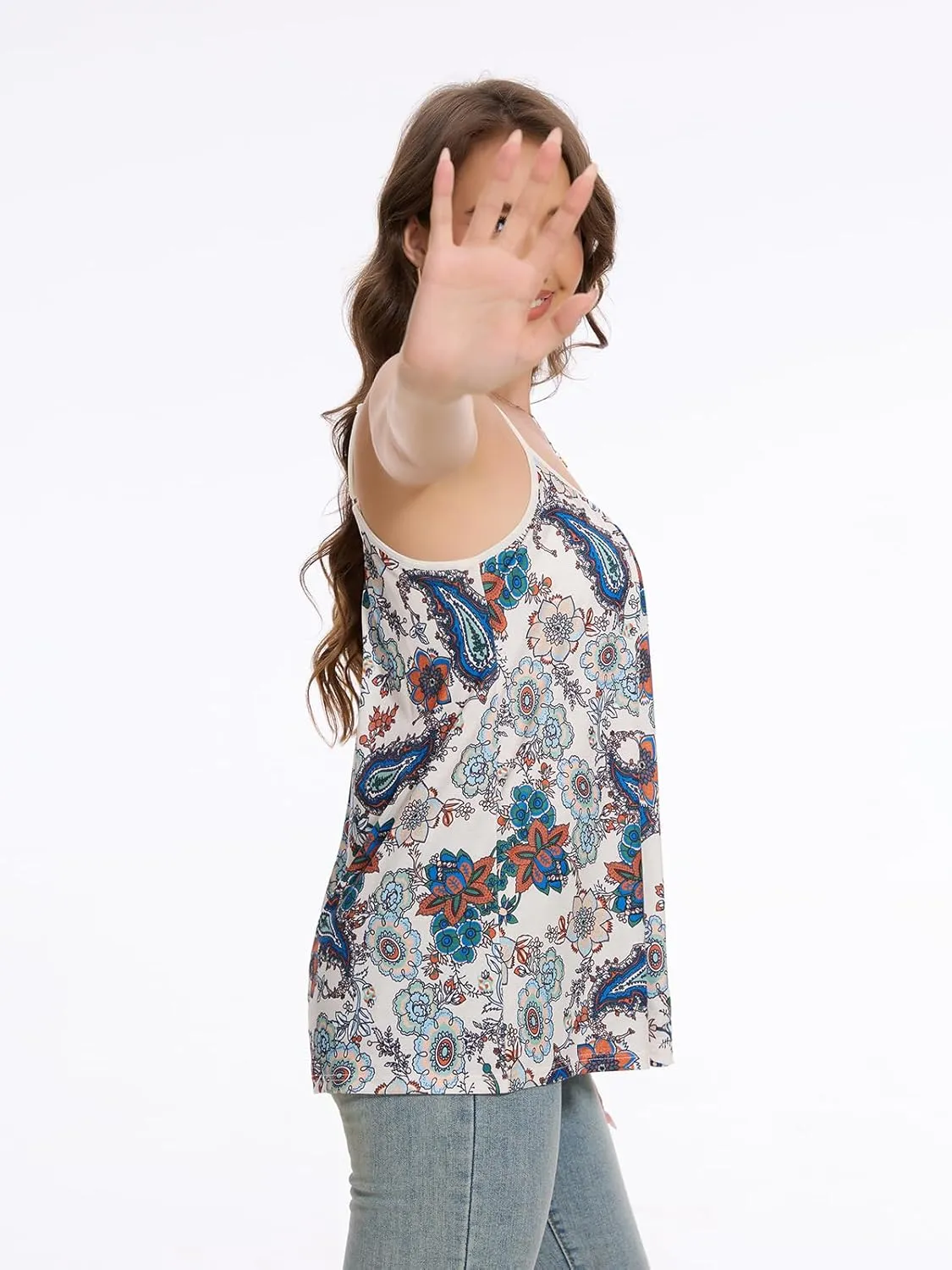 Vislivin Camisole for Women with Built in Bra Flowy Loose Fit Tanks Plead Cami with Adjustable Strap