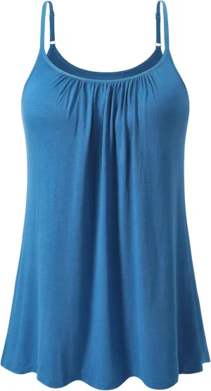 Vislivin Camisole for Women with Built in Bra Flowy Loose Fit Tanks Plead Cami with Adjustable Strap