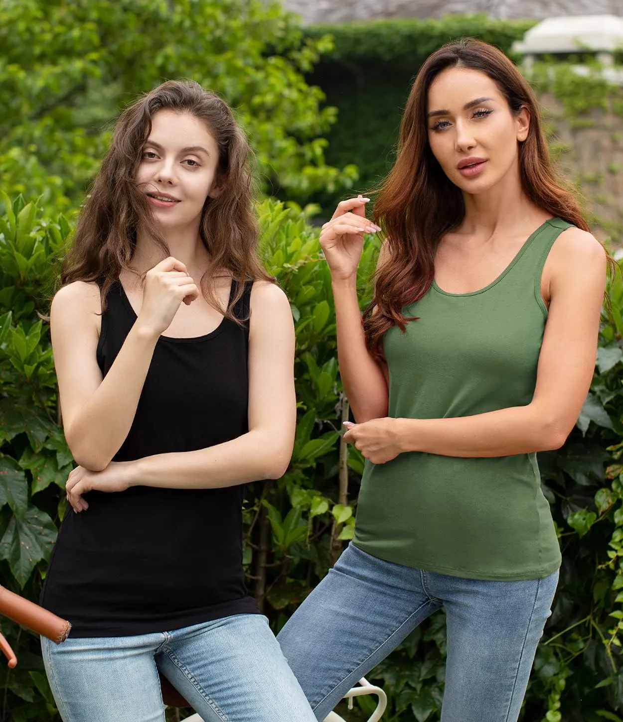 Vislivin Cotton Tank Tops with Shelf Bra for Women Stretch Tanks Wide Strap Undershirts