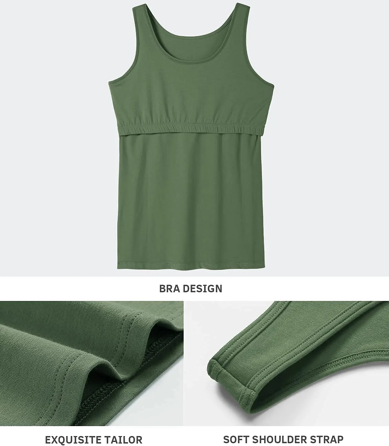 Vislivin Cotton Tank Tops with Shelf Bra for Women Stretch Tanks Wide Strap Undershirts