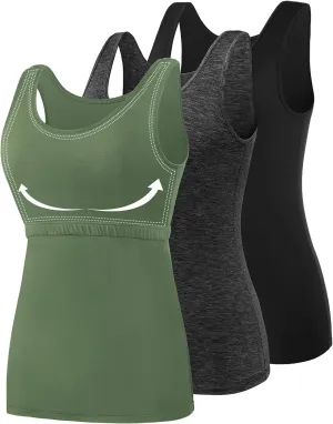 Vislivin Cotton Tank Tops with Shelf Bra for Women Stretch Tanks Wide Strap Undershirts