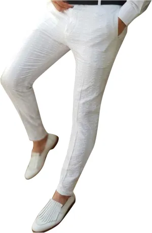 WABEOR Men's Skinny Dress Pants Casual Elastic Waist Comfort Stretch Slim Fit Pants Flat-Front Business Work Golf Dress Pants White