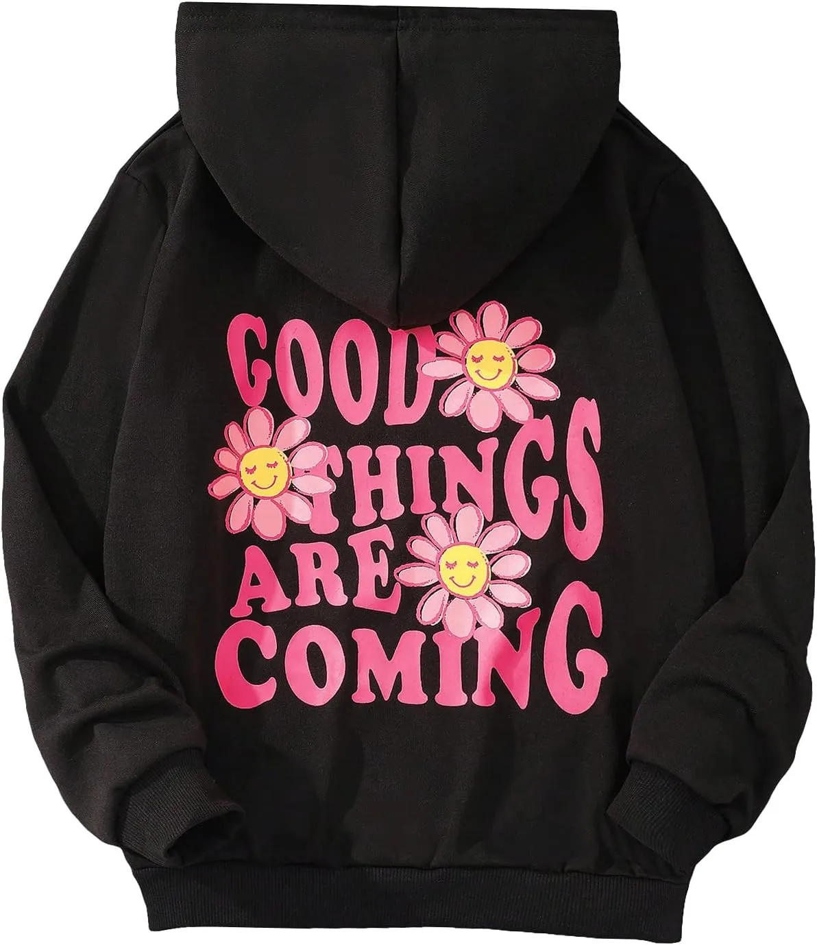 WDIRARA Girl's Cartoon Letter Graphic Print Hoodie Long Sleeve Sweatshirt Pullovers