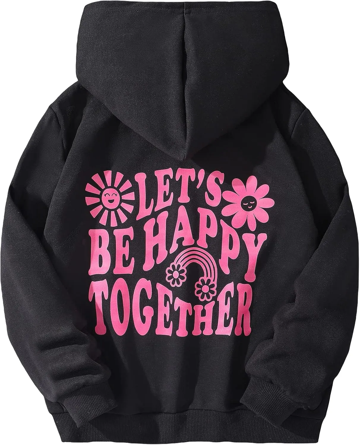WDIRARA Girl's Cartoon Letter Graphic Print Hoodie Long Sleeve Sweatshirt Pullovers