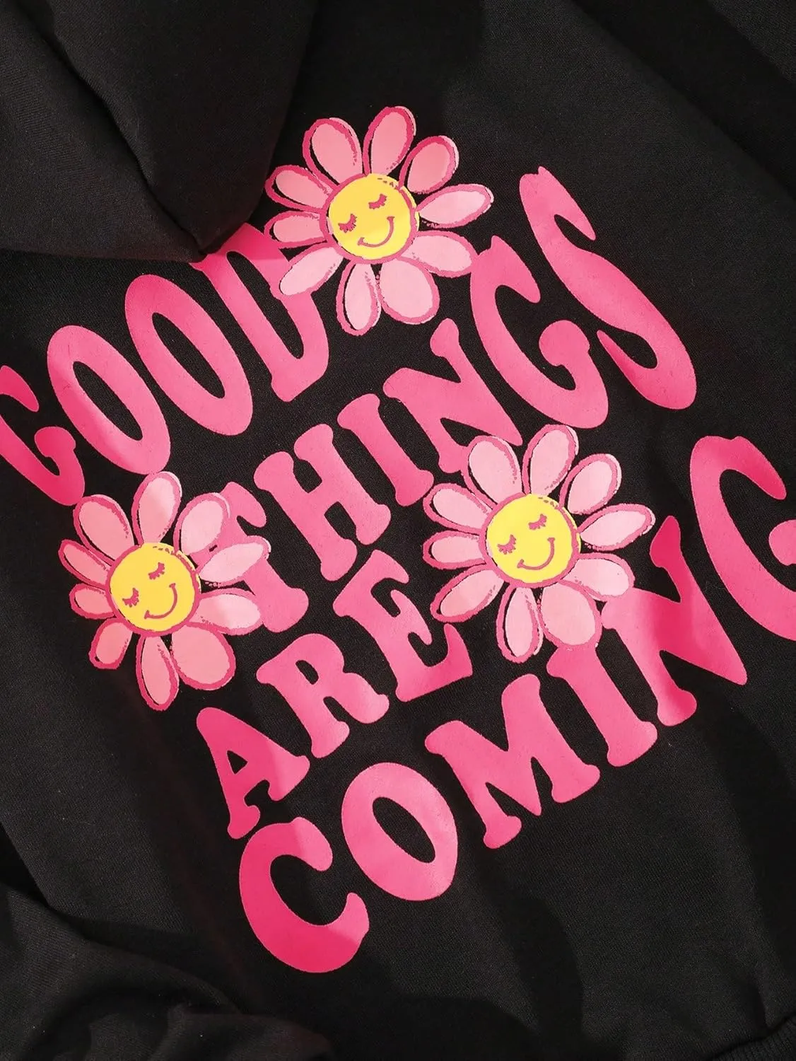 WDIRARA Girl's Cartoon Letter Graphic Print Hoodie Long Sleeve Sweatshirt Pullovers