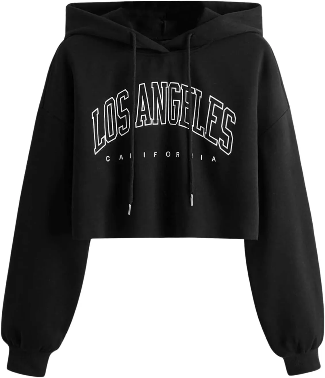 WDIRARA Women's Letter Graphic Drawstring Crop Hoodie Long Sleeve Sweatshirt Pullovers