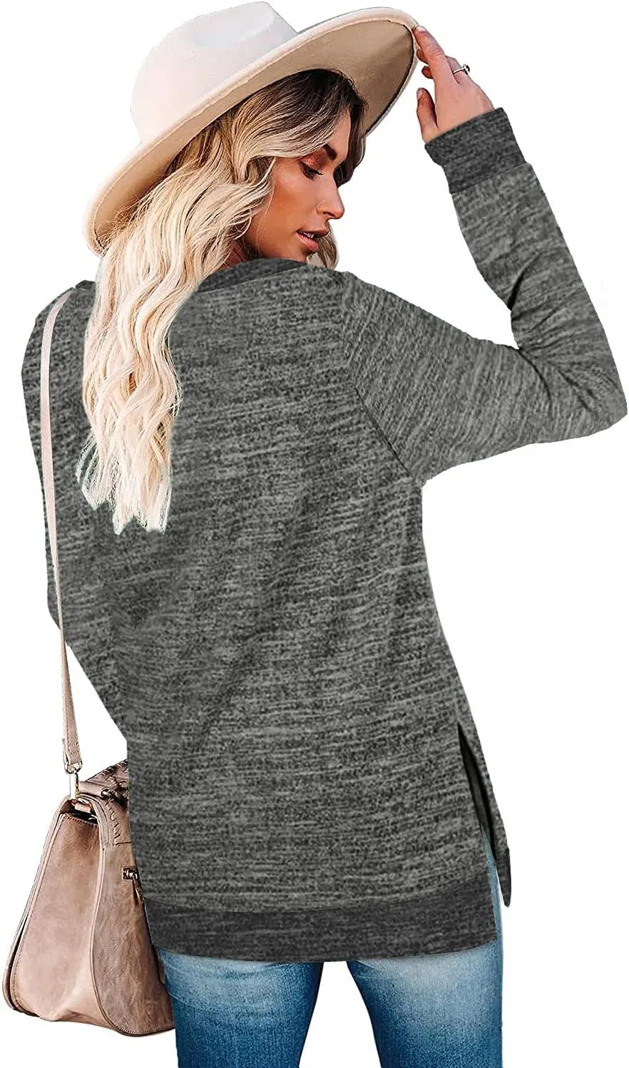 WELINCO Womens Crewneck Pullovers Color Block Long Sleeve Side Split Tunic Tops
