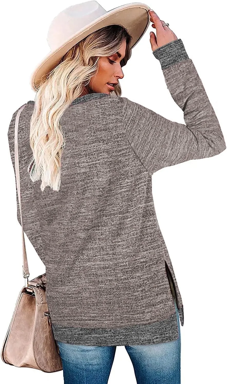 WELINCO Womens Crewneck Pullovers Color Block Long Sleeve Side Split Tunic Tops