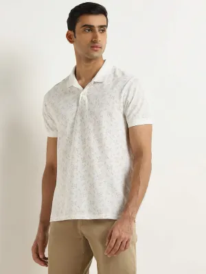WES Casuals White Printed Relaxed-Fit Polo T-Shirt