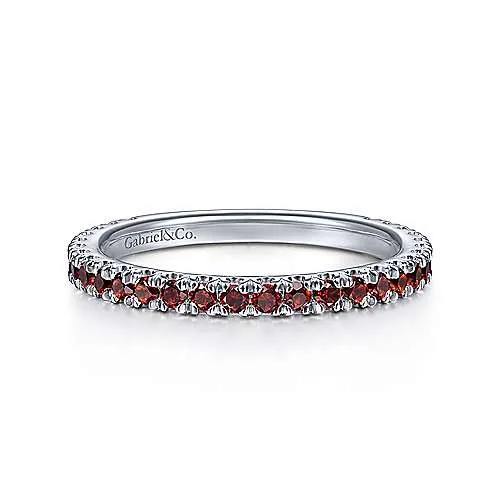 White Gold Garnet Stackable Birthstone Ring