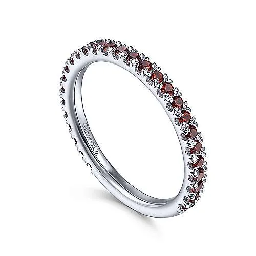 White Gold Garnet Stackable Birthstone Ring