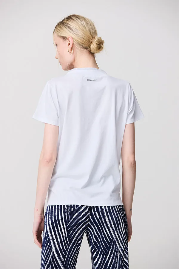 WHITE SILVER DETAIL DOUBLE V-NECK T-SHIRT