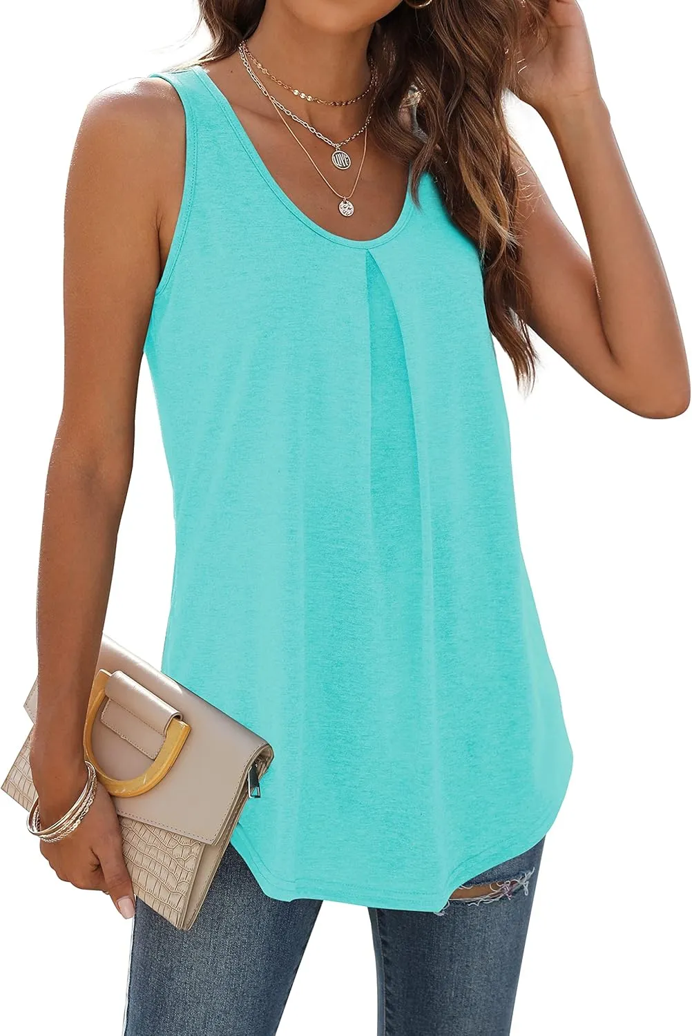 WIHOLL Tank Tops for Women Loose Fit Summer Tops V Neck Sleeveless Tanks Trendy