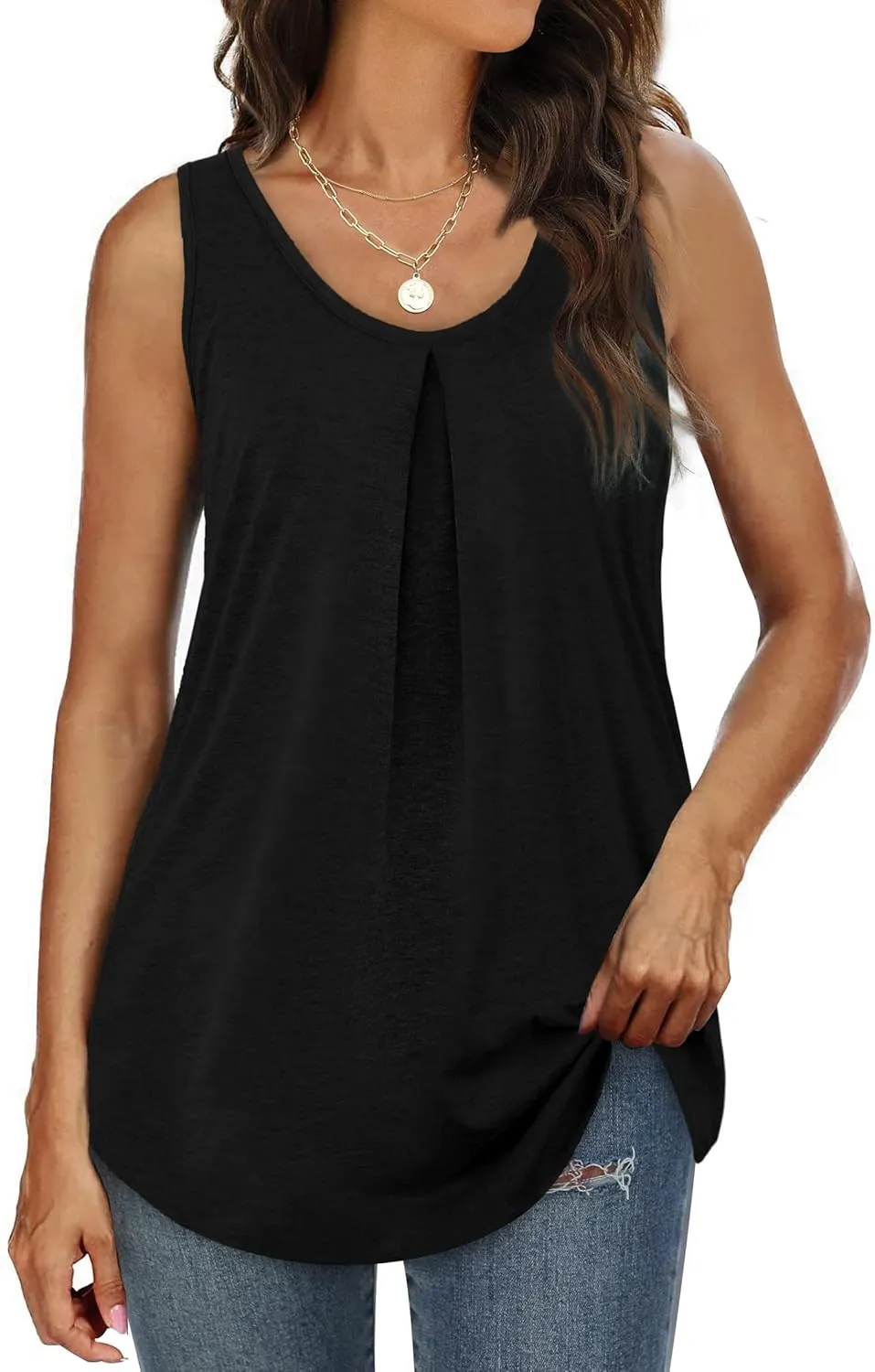 WIHOLL Tank Tops for Women Loose Fit Summer Tops V Neck Sleeveless Tanks Trendy