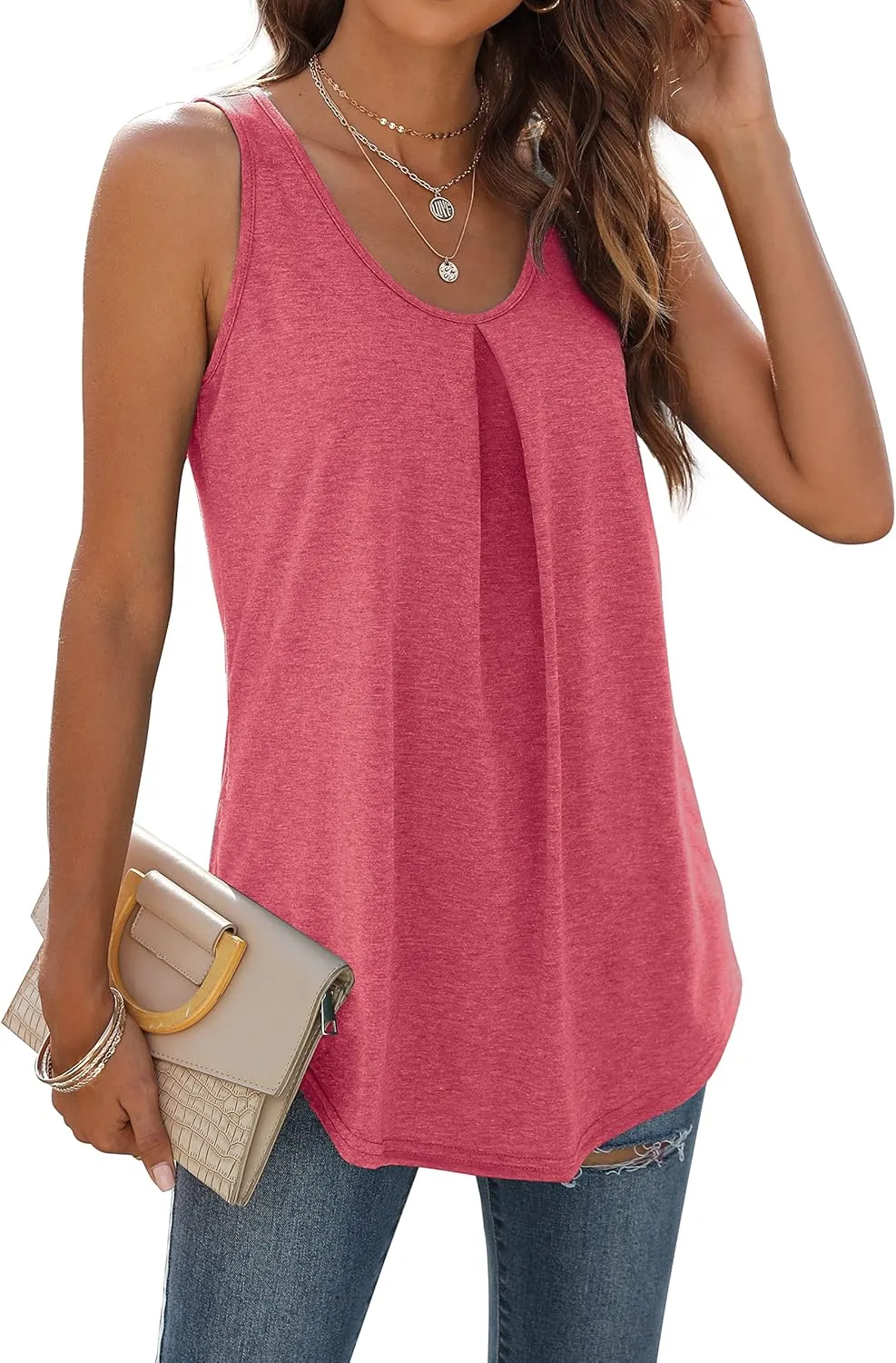 WIHOLL Tank Tops for Women Loose Fit Summer Tops V Neck Sleeveless Tanks Trendy