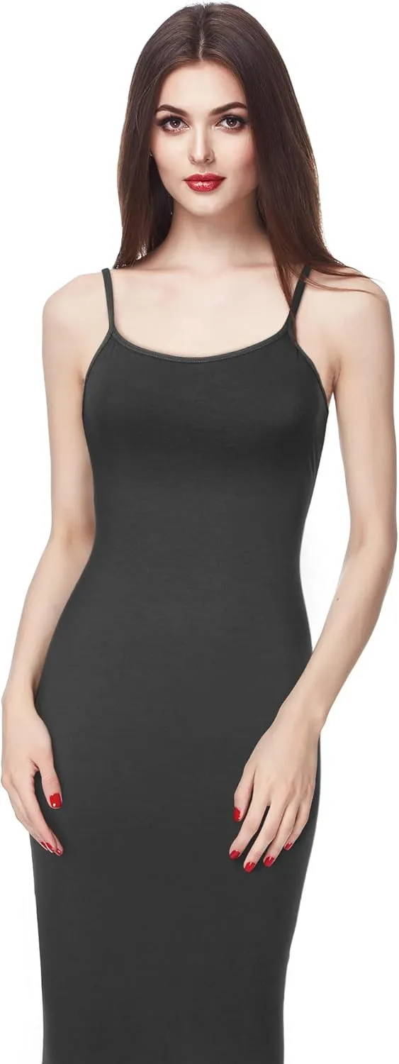 WILLBOND 3 Pieces Basic Cami Women Long Tanks Dress with Strap, Solid Color
