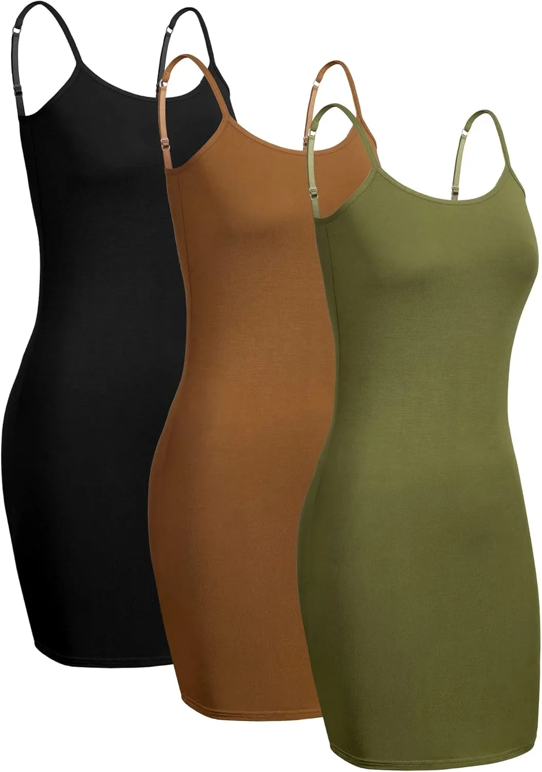 WILLBOND 3 Pieces Basic Cami Women Long Tanks Dress with Strap, Solid Color