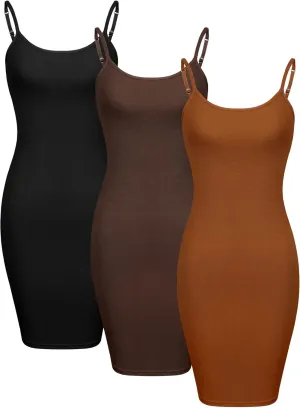 WILLBOND 3 Pieces Basic Cami Women Long Tanks Dress with Strap, Solid Color