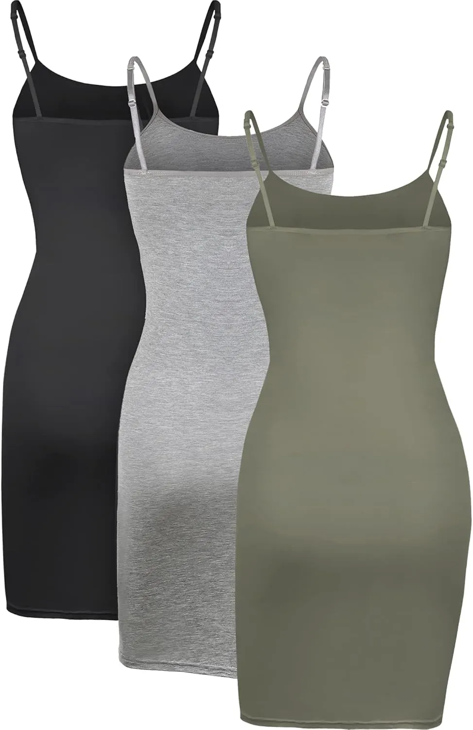 WILLBOND 3 Pieces Basic Cami Women Long Tanks Dress with Strap, Solid Color