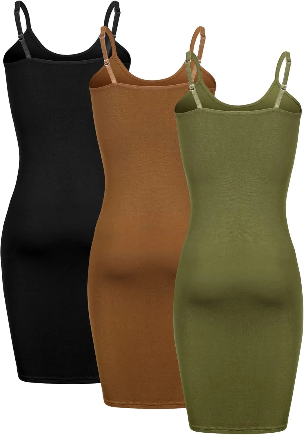 WILLBOND 3 Pieces Basic Cami Women Long Tanks Dress with Strap, Solid Color