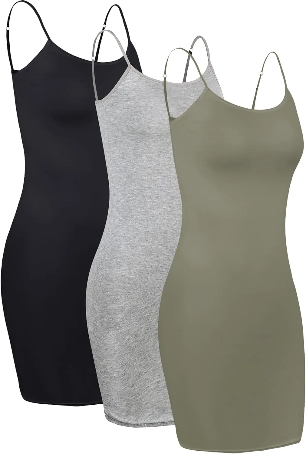 WILLBOND 3 Pieces Basic Cami Women Long Tanks Dress with Strap, Solid Color