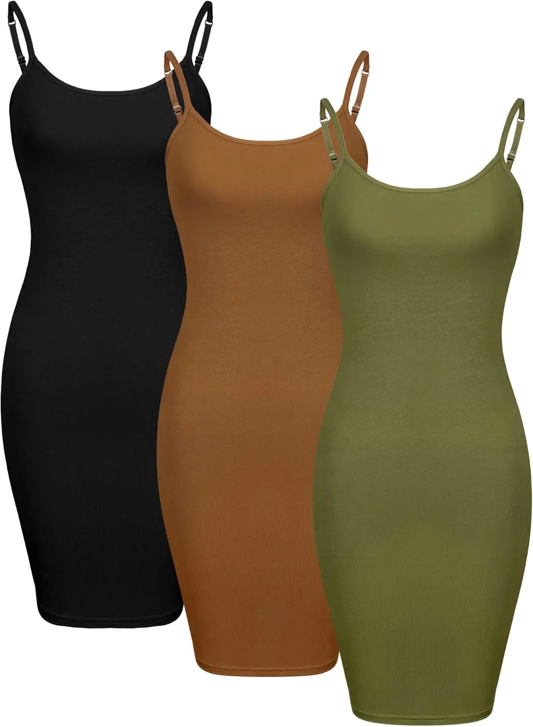 WILLBOND 3 Pieces Basic Cami Women Long Tanks Dress with Strap, Solid Color