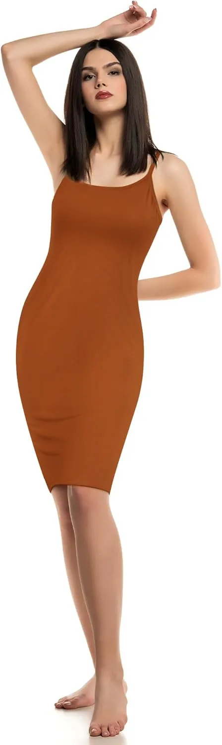 WILLBOND 3 Pieces Basic Cami Women Long Tanks Dress with Strap, Solid Color