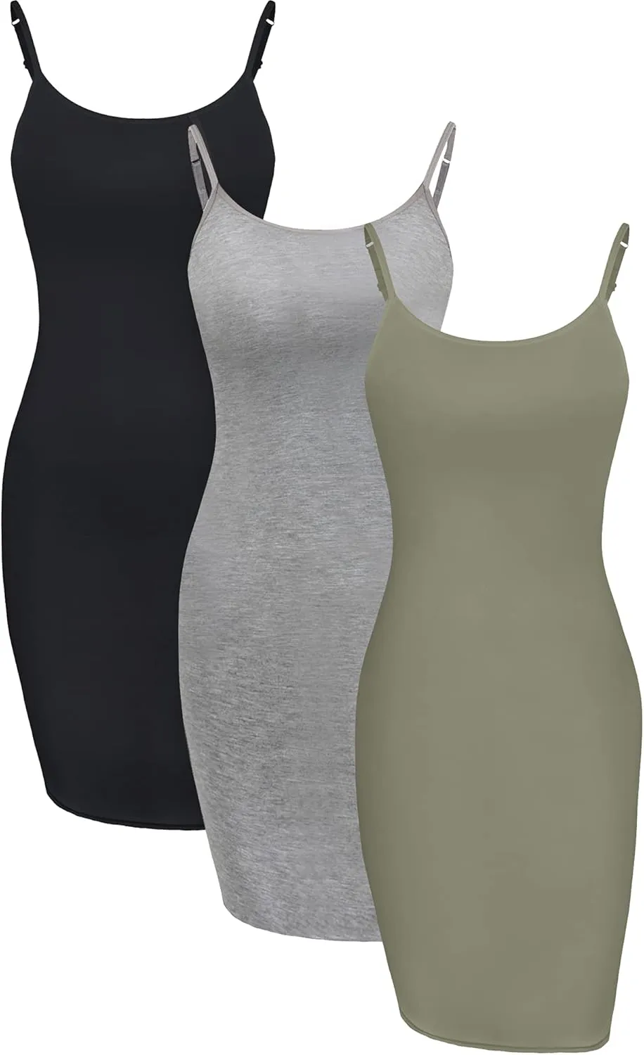 WILLBOND 3 Pieces Basic Cami Women Long Tanks Dress with Strap, Solid Color